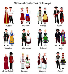 National costumes of Europe. Vector illustration