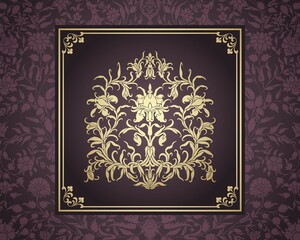 wedding card design, paisley floral pattern , India	