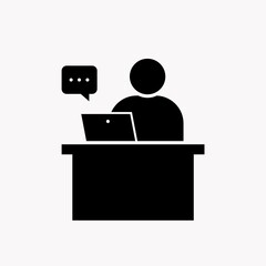 Software developer at workplace icon. High quality black style vector icons