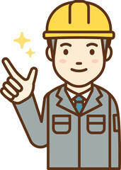 Man in work clothes pointing his finger