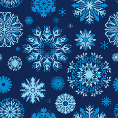 Fototapeta na wymiar Vector Indigo Snowflake Pattern