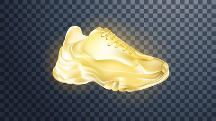 Golden shoes on a transparent background. Realistic 3d vector
