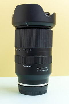Tyumen, Russia-October 15, 2021: Tamron 17-70mm F 2.8 Di III-A VC RXD Sony E mount mirrorless lens