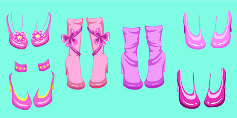 Beautiful female pink shoes on a transparent background, sexy shoes, classic. High-heeled shoes, patent leather shoes