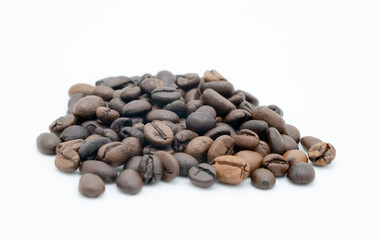 Coffee beans isolated on white background close up