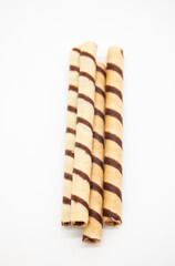 crispy Chocolate sticks on white background