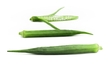 Fresh young okra isolated on white background