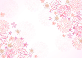 水彩イラスト 桜 牡丹 梅 春のフレーム（横）