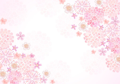水彩イラスト 桜 牡丹 梅 春のフレーム（横）