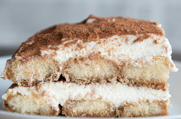 Homemade tiramisu cake close up