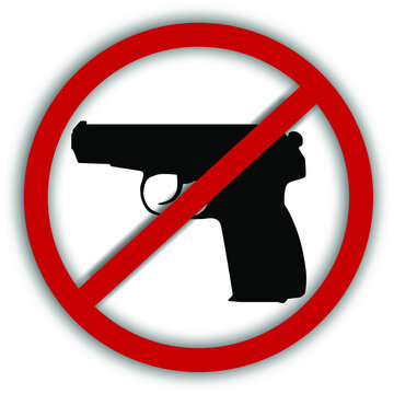 Vector image of a prohibition sign with a crossed out pistol (Makarov) to indicate the prohibition of weapons and the use of pistols