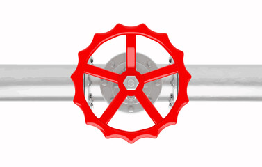 Glossy metal pipe with red valve from top view isolated on a white background.Vector illustration for business and industrial.