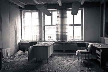 a destroyed office due to war
