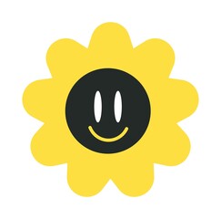 Flower or sun character, sunflower with smile