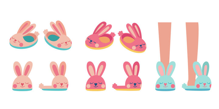 Bedøvelsesmiddel Kategori tøve Cute bunny slippers. Fluffy rabbit home shoes. A cozy accessory for  children. Illustration isolated on white background Stock Vector | Adobe  Stock