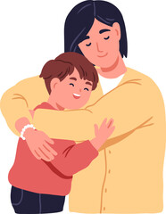 Mother and Son Hugging Colored Illustration