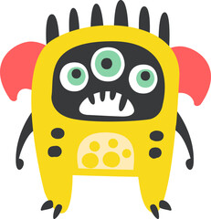 Cute Whimsical Monster with Horn and Toothy Face Having Funky Shape Illustration © topvectors
