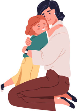 Happy Mother and Daughter Hugging Colored Illustration