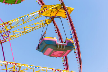 view of Ferris wheel in amusement park at Enez / Sunset time at Ferris wheel in amusement park 