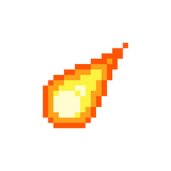 Fototapeta premium Comet, Flame meteorite pixel art icon. Meteor rain fall on planet. Cataclysm color icon. Comet vector illustration isolated on white background. Design for web site, app, sticker.