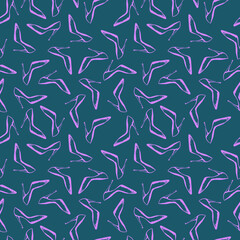Seamless pattern with high heels glamour shoes. Hand drawn pattern with pink shoes isolated on emerald green background. Design for textile, wrapping paper, curtains, clothes, home decor.