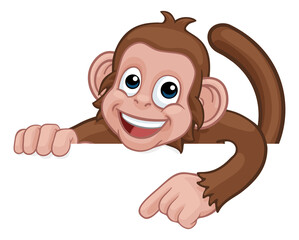 Obraz premium Monkey Cartoon Character Animal Pointing At Sign
