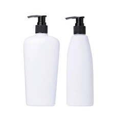 White Plastic Lotion Bottle Container on white Background.selective focus.