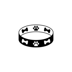 Dog collar icon with bone and paw. Vector illustration on white background.