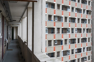 Communal corridor of George loveless house, a huge council housing block in the Dorset Estate in London
