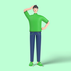 Fototapeta premium 3d male character confused and annoyed, holding hands on waist pose