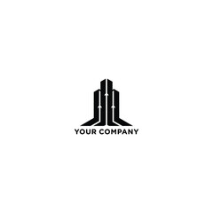 Fototapeta premium Vector logo concept for accounting or real estate. Logo design with commercial building and bar graph
