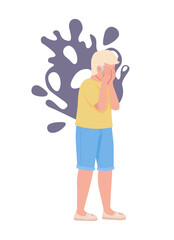 Boy experiences panic episode semi flat color vector character. Standing figure. Full body person on white. Scared kid simple cartoon style illustration for web graphic design and animation