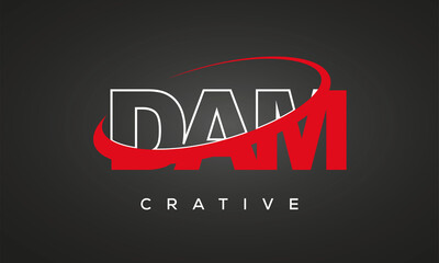 DAM creative letters logo with 360 symbol vector art template design