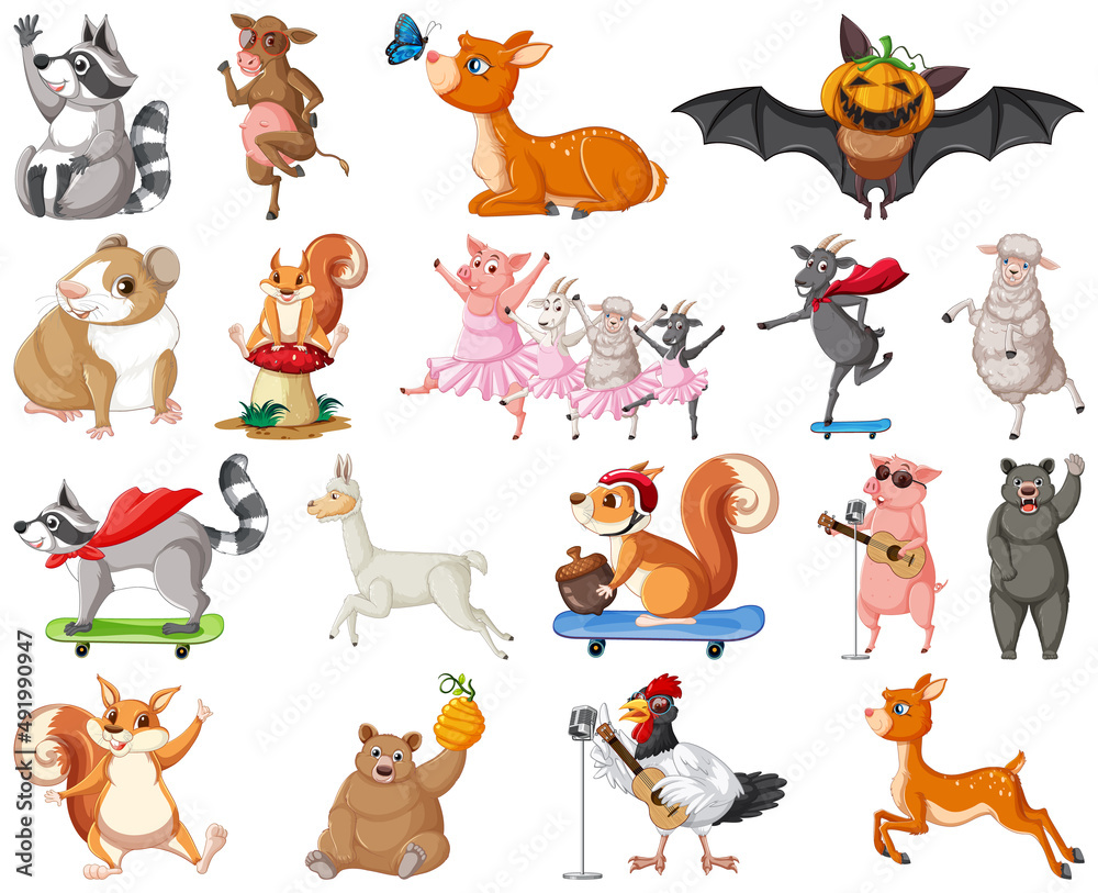 Wall mural Set of animal cartoon character