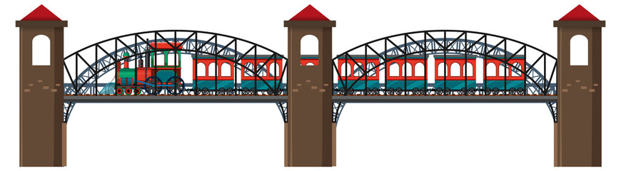 Isolated steam locomotive on bridge