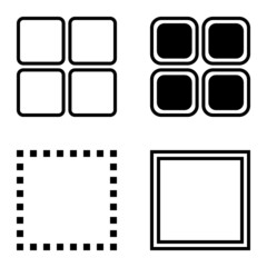 Square Flat Icon Set Isolated On White Background