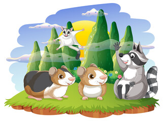 Isolated scene with different cute animals