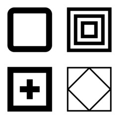 Square Flat Icon Set Isolated On White Background
