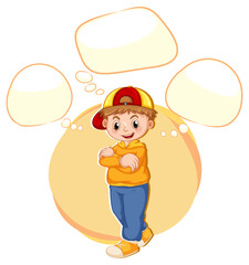 A boy thinking with empty callouts