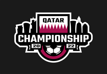 Football championship. Spot logo Qatar 2022 on a dark background. Vector illustration.