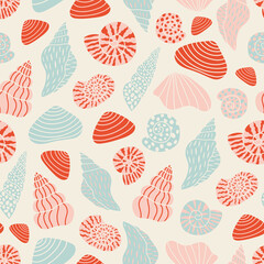 Seashells vector seamless pattern design. Cute seashell pattern in natural-earth tones perfect for trendy ocean or beach themed designs.