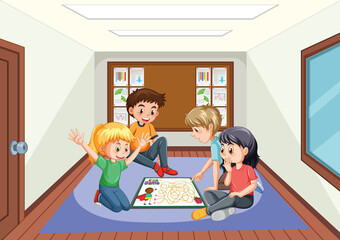 A room scene  with children playing board game