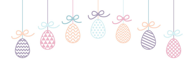 Easter banner with hanging eggs. Vector