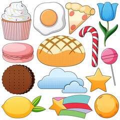 Set of vintage style cartoon on white background