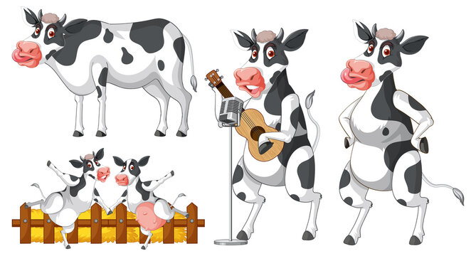 Set of different milk cows in cartoon style