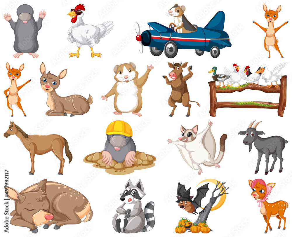 Poster Set of animal cartoon character