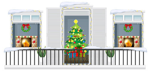 Balcony decorated in Christmas theme