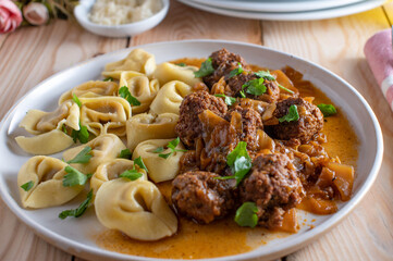 Meatballs with pasta and sauce