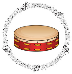 A drum with musical notes on white background