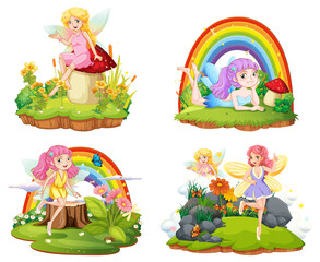 Set of isolated fantastic forests with beautiful fairies